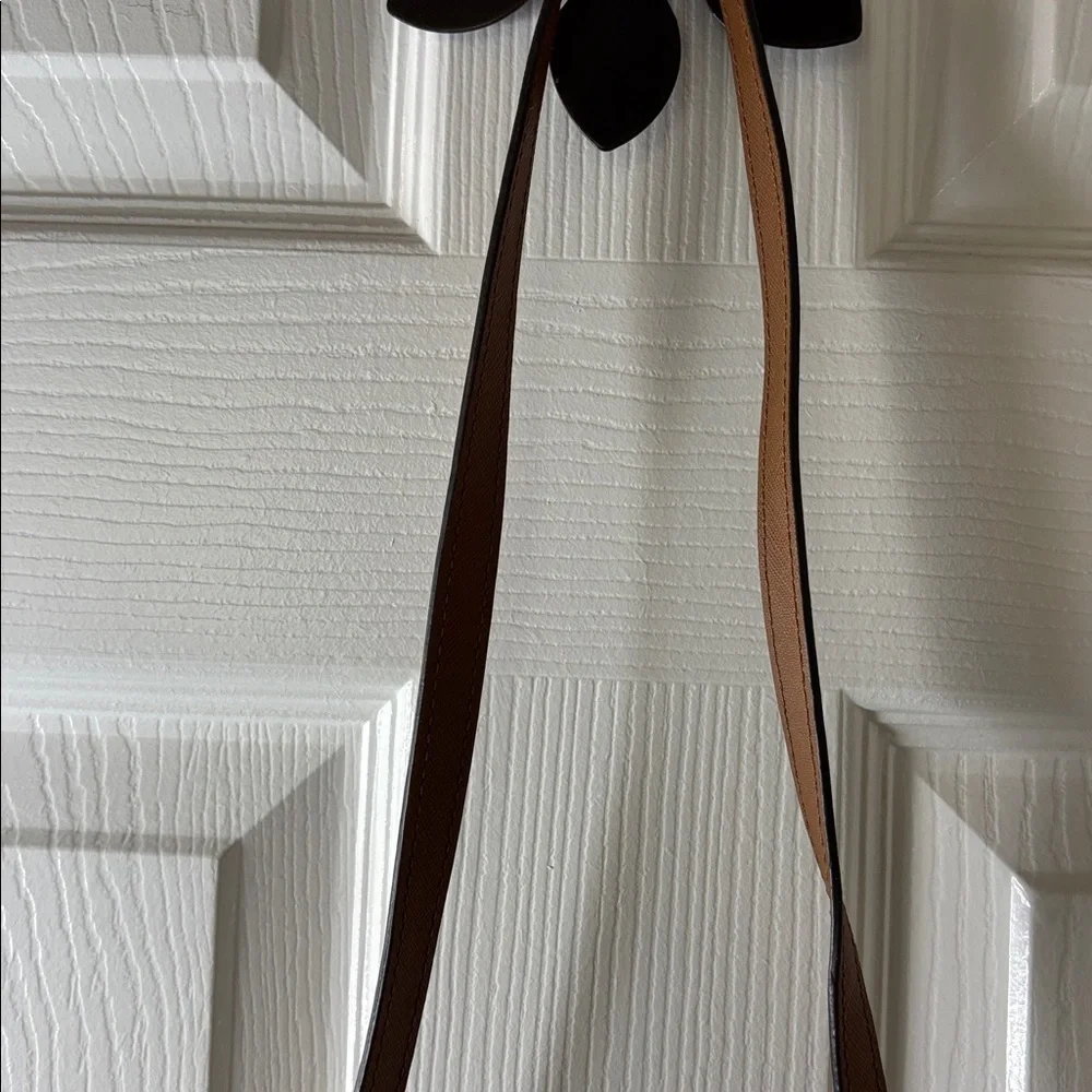 Michael Kors Two Tone Brown Crossbody Bag with Leather and Brass Accents Small